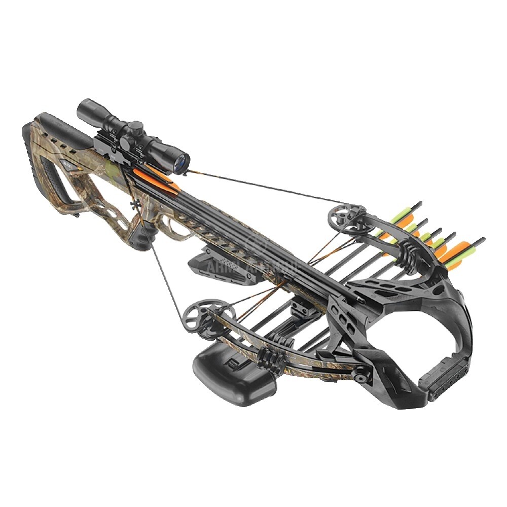 01 balestra fucile compound scorpion guillotine x 400 fps mimetica kit